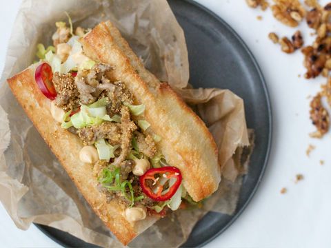 Cornmeal and Walnut Battered Oyster Mushroom Po'boy