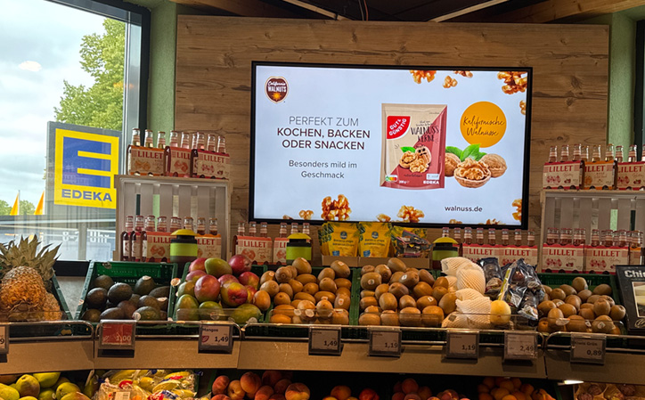 California Walnut promotion on the screen in Edeka market